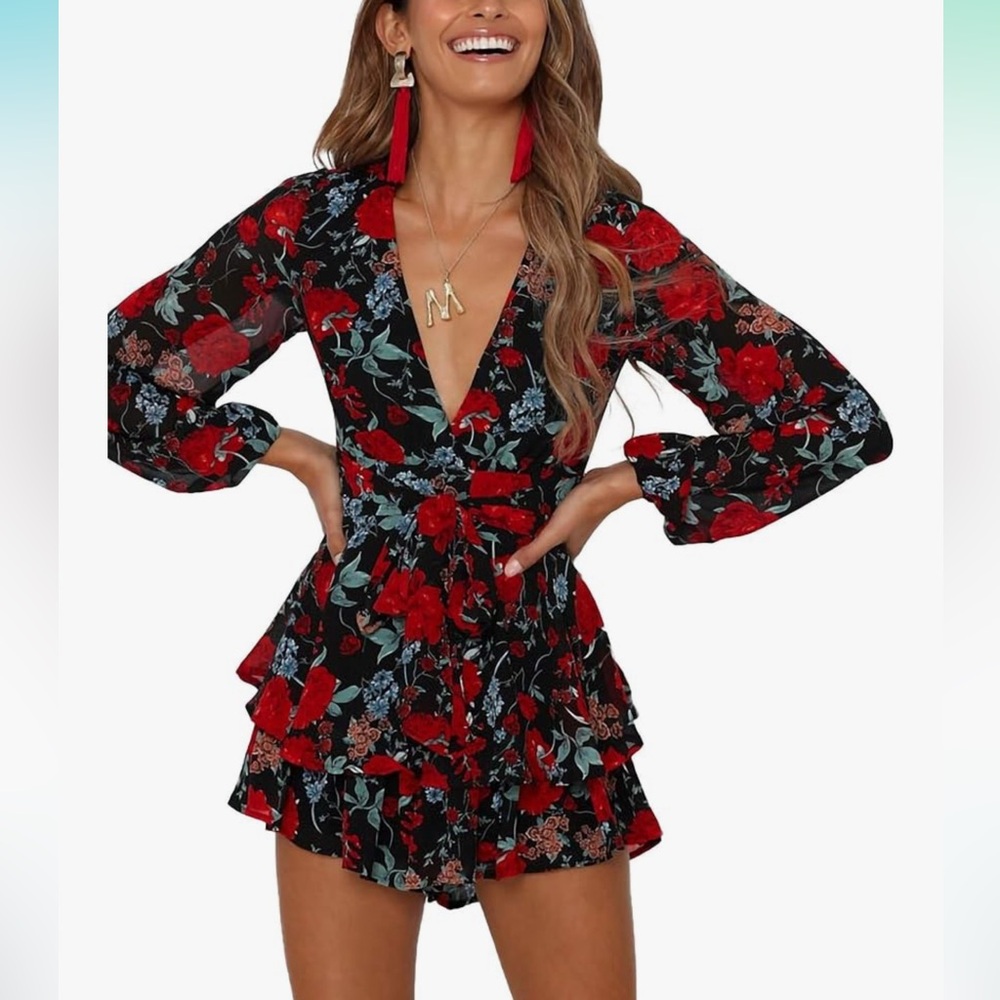 Floral Black and Red Jumpsuit